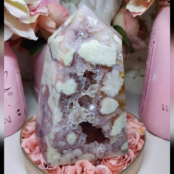 Huge High Quality Pink Amethyst Sakura Flower Agate Tower - Picture 4 of 16